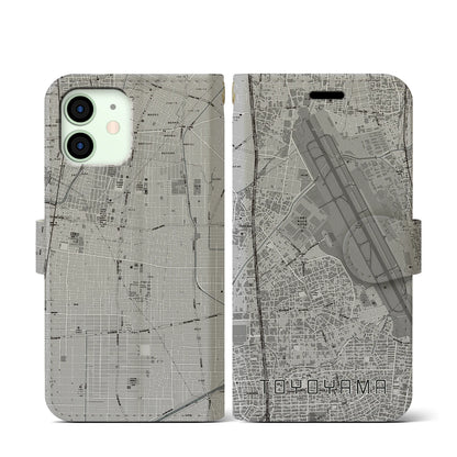 【豊山（愛知県）】地図柄iPhoneケース（手帳タイプ）モノトーン・iPhone 12 mini 用