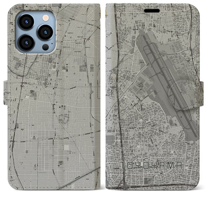 【豊山（愛知県）】地図柄iPhoneケース（手帳タイプ）モノトーン・iPhone 13 Pro Max 用