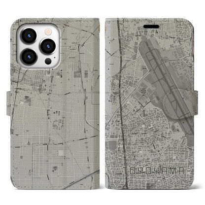 【豊山（愛知県）】地図柄iPhoneケース（手帳タイプ）モノトーン・iPhone 13 Pro 用