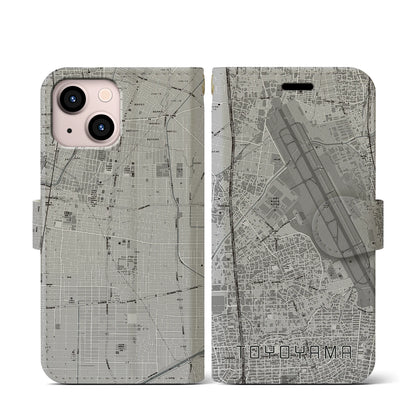 【豊山（愛知県）】地図柄iPhoneケース（手帳タイプ）モノトーン・iPhone 13 mini 用