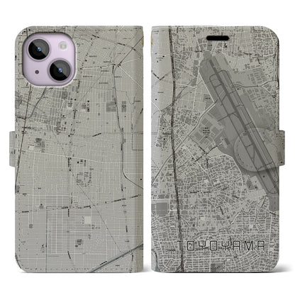 【豊山（愛知県）】地図柄iPhoneケース（手帳タイプ）モノトーン・iPhone 14 用