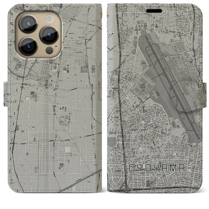 【豊山（愛知県）】地図柄iPhoneケース（手帳タイプ）モノトーン・iPhone 14 Pro Max 用