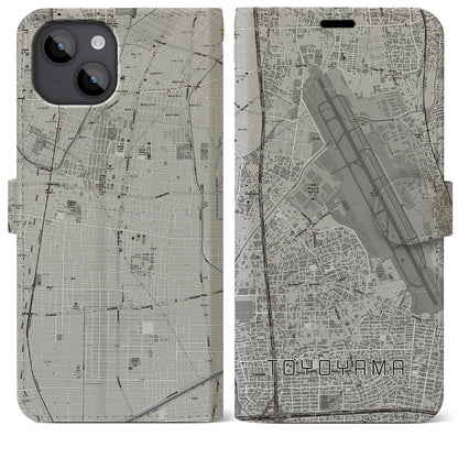 【豊山（愛知県）】地図柄iPhoneケース（手帳タイプ）モノトーン・iPhone 14 Plus 用