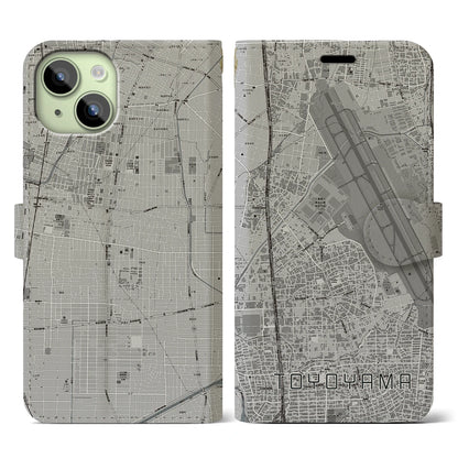 【豊山（愛知県）】地図柄iPhoneケース（手帳タイプ）モノトーン・iPhone 15 用