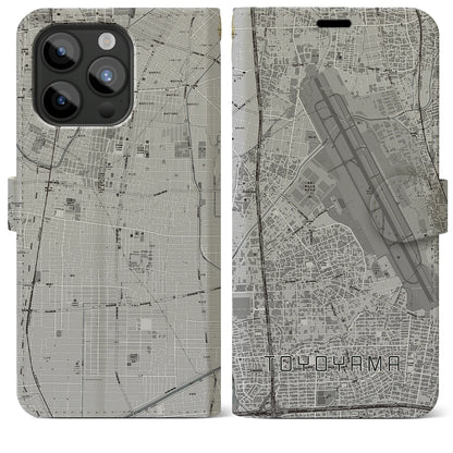 【豊山（愛知県）】地図柄iPhoneケース（手帳タイプ）モノトーン・iPhone 15 Pro Max 用
