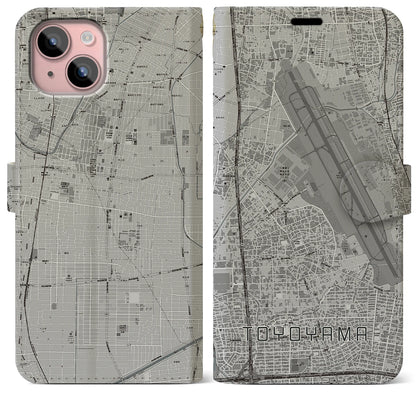 【豊山（愛知県）】地図柄iPhoneケース（手帳タイプ）モノトーン・iPhone 15 Plus 用