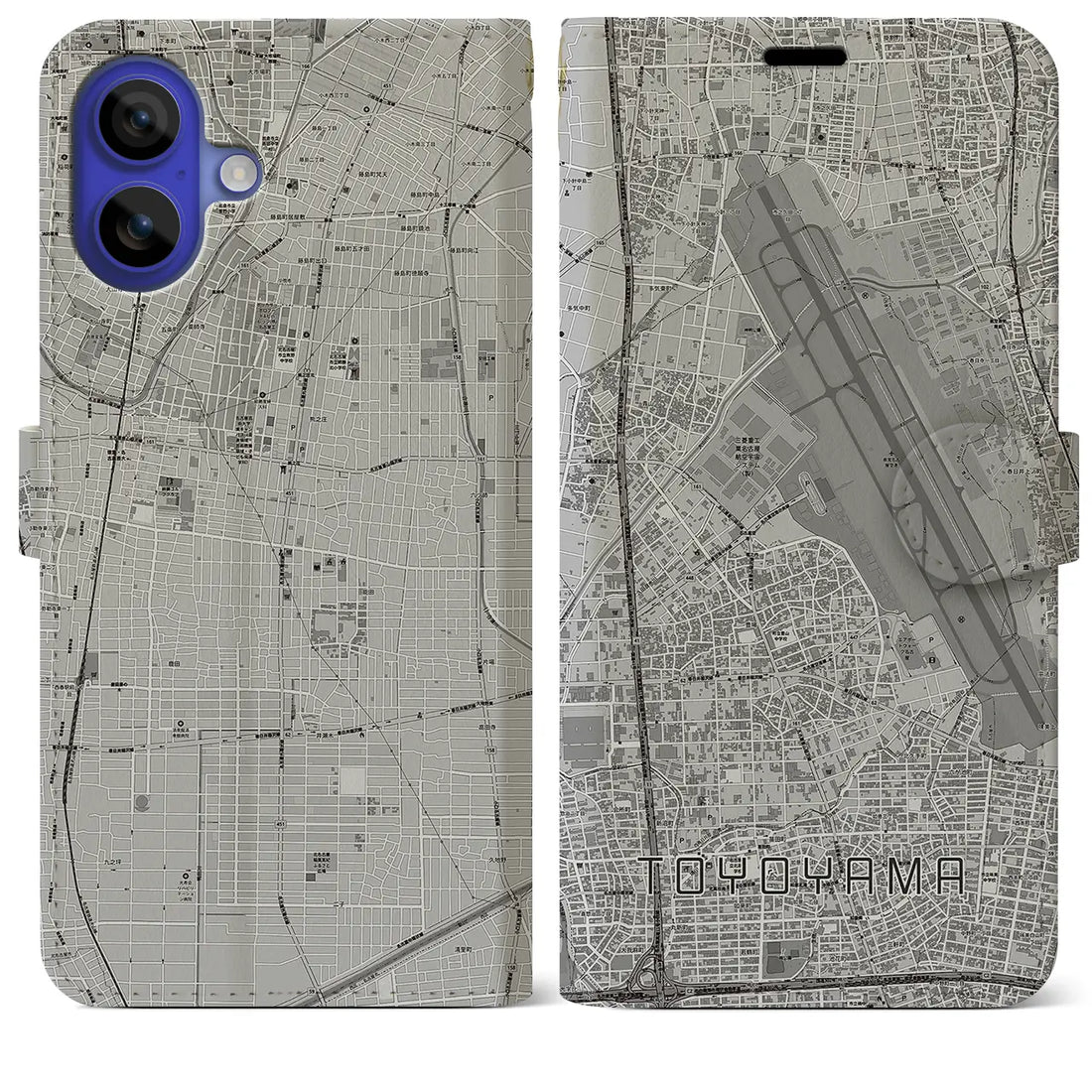 【豊山(愛知県)】地図柄iPhoneケース(手帳タイプ)モノトーン・iPhone 16 Pro Max 用