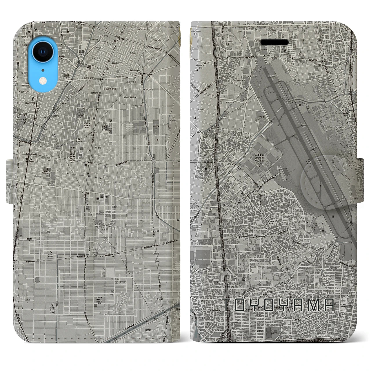 【豊山】地図柄iPhoneケース（手帳両面タイプ・モノトーン）iPhone XR 用