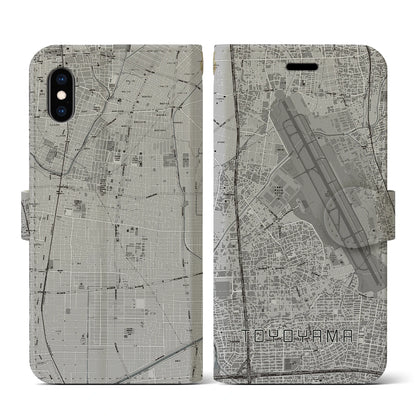 【豊山（愛知県）】地図柄iPhoneケース（手帳タイプ）モノトーン・iPhone XS / X 用