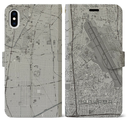 【豊山（愛知県）】地図柄iPhoneケース（手帳タイプ）モノトーン・iPhone XS Max 用