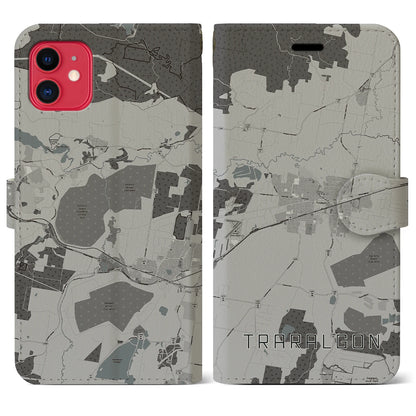 【トララルゴン（オーストラリア）】地図柄iPhoneケース（手帳タイプ）モノトーン・iPhone 11 用