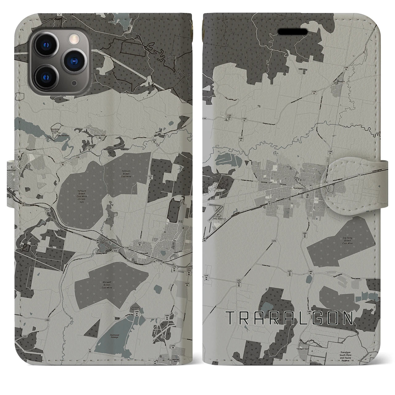 【トララルゴン】地図柄iPhoneケース（手帳両面タイプ・モノトーン）iPhone 11 Pro Max 用