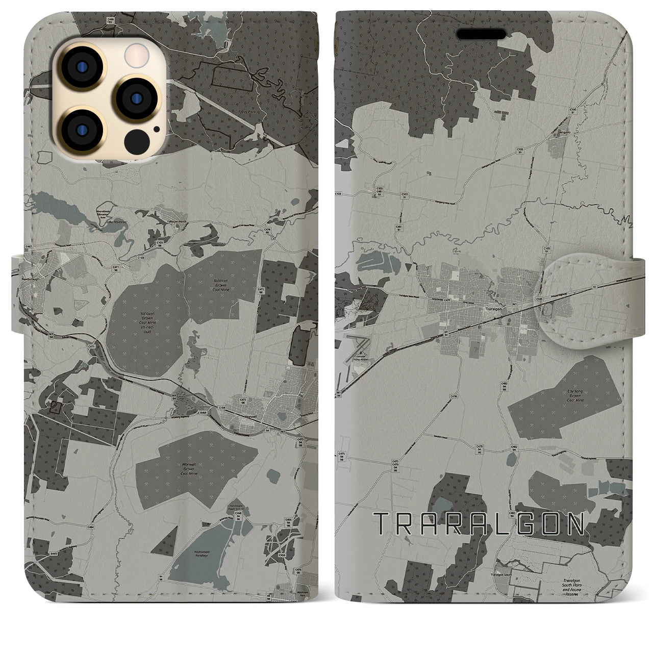【トララルゴン】地図柄iPhoneケース（手帳両面タイプ・モノトーン）iPhone 12 Pro Max 用