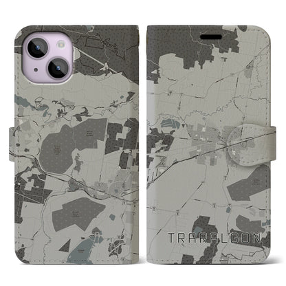 【トララルゴン（オーストラリア）】地図柄iPhoneケース（手帳タイプ）モノトーン・iPhone 14 用
