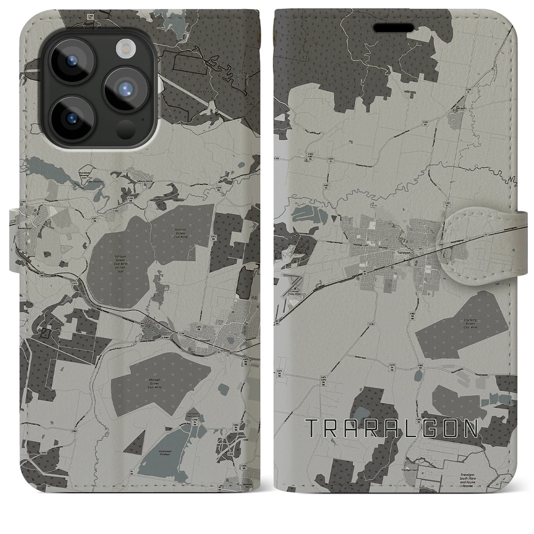 【トララルゴン】地図柄iPhoneケース（手帳両面タイプ・モノトーン）iPhone 15 Pro Max 用
