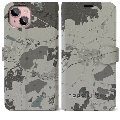 【トララルゴン（オーストラリア）】地図柄iPhoneケース（手帳タイプ）モノトーン・iPhone 15 Plus 用