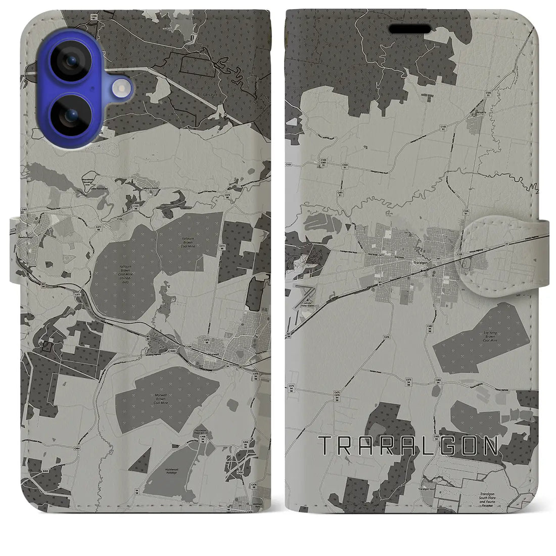 【トララルゴン(オーストラリア)】地図柄iPhoneケース(手帳タイプ)モノトーン・iPhone 16 Pro Max 用