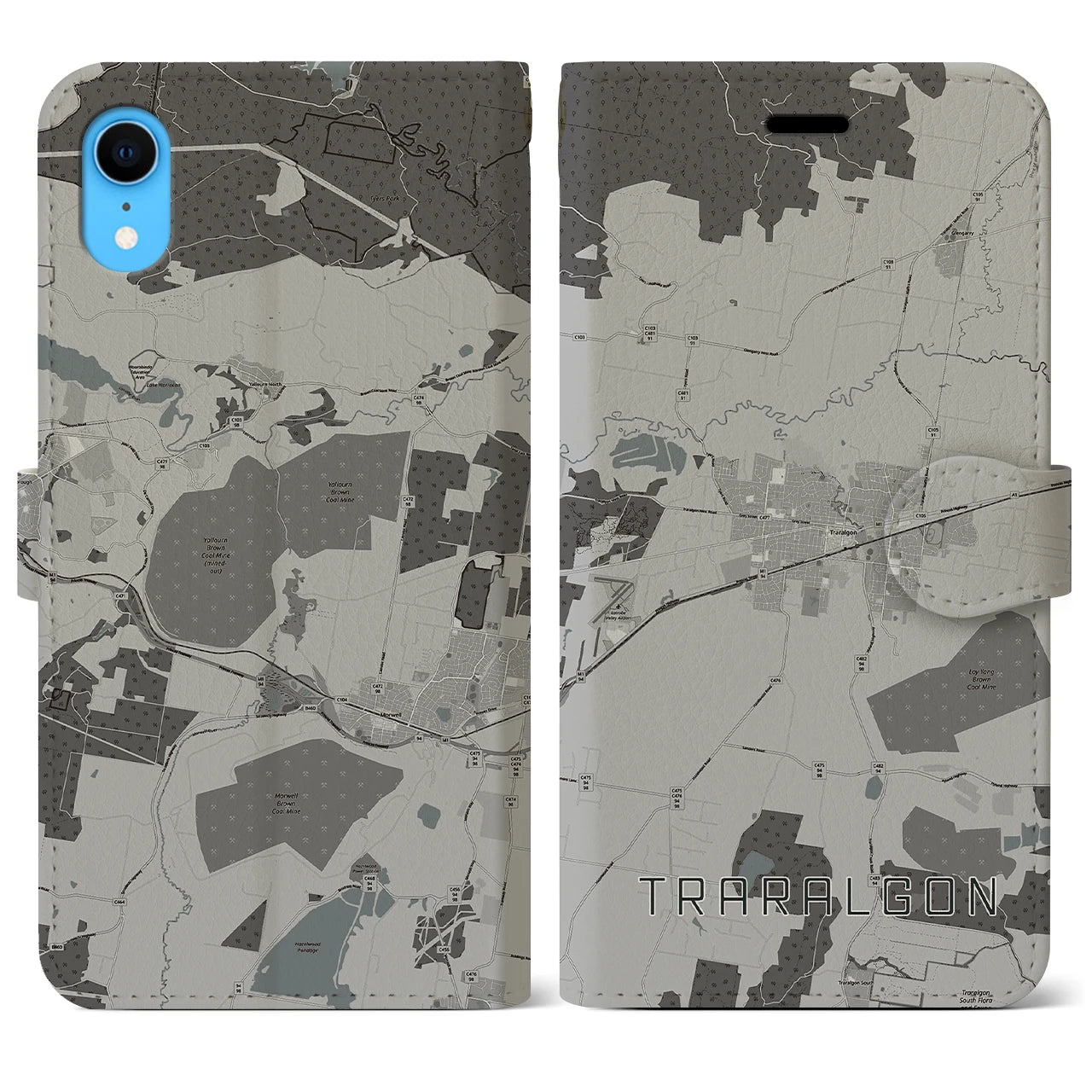 【トララルゴン】地図柄iPhoneケース（手帳両面タイプ・モノトーン）iPhone XR 用