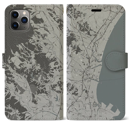 【津（三重県）】地図柄iPhoneケース（手帳タイプ）モノトーン・iPhone 11 Pro Max 用