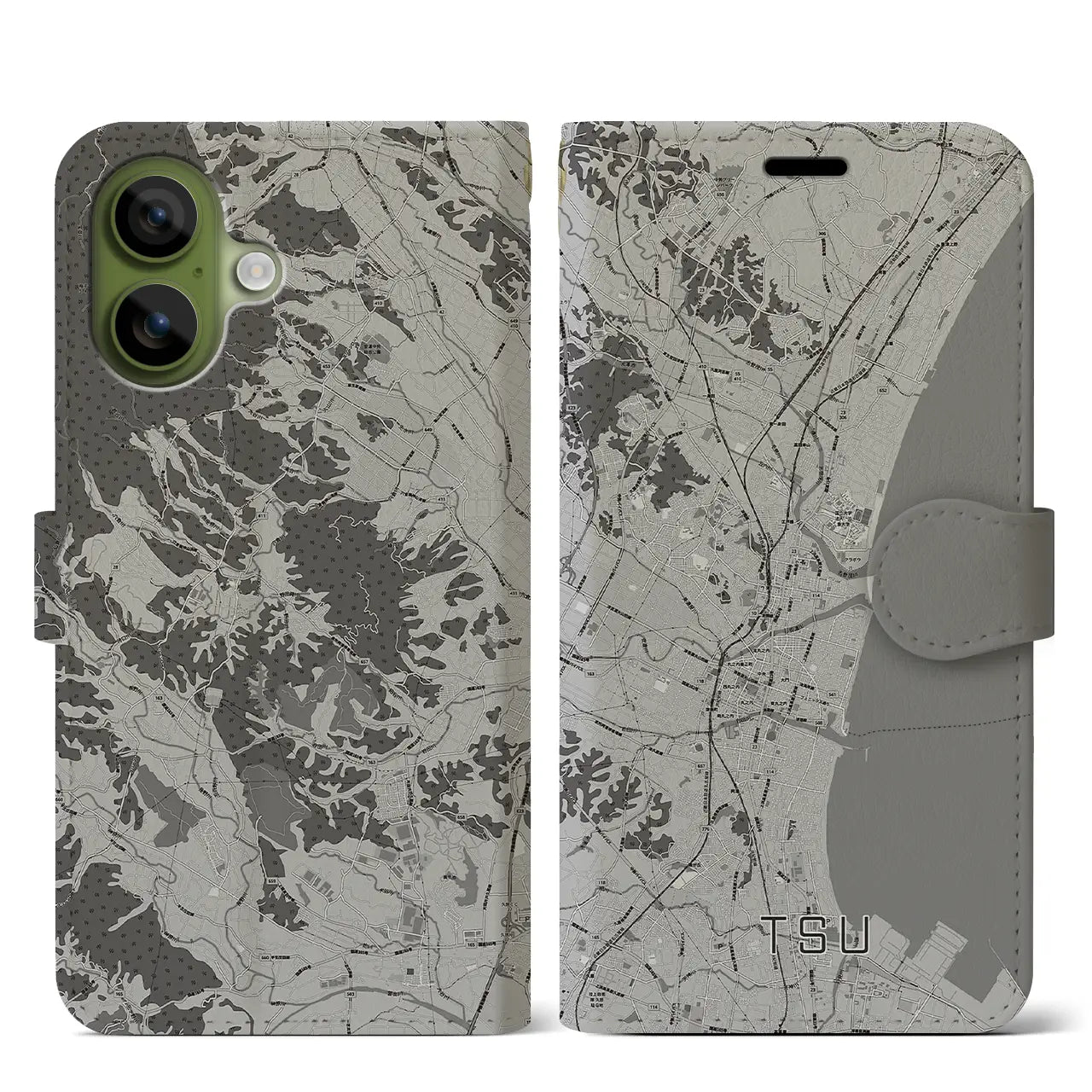 【津（三重県）】地図柄iPhoneケース（手帳タイプ）