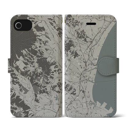 【津（三重県）】地図柄iPhoneケース（手帳タイプ）モノトーン・iPhone SE（第3 / 第2世代） / 8 / 7 / 6s / 6 用