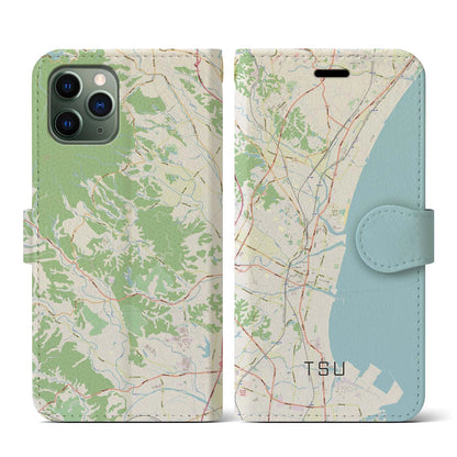 【津（三重県）】地図柄iPhoneケース（手帳タイプ）ナチュラル・iPhone 11 Pro 用