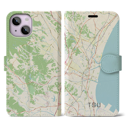 【津（三重県）】地図柄iPhoneケース（手帳タイプ）ナチュラル・iPhone 14 用