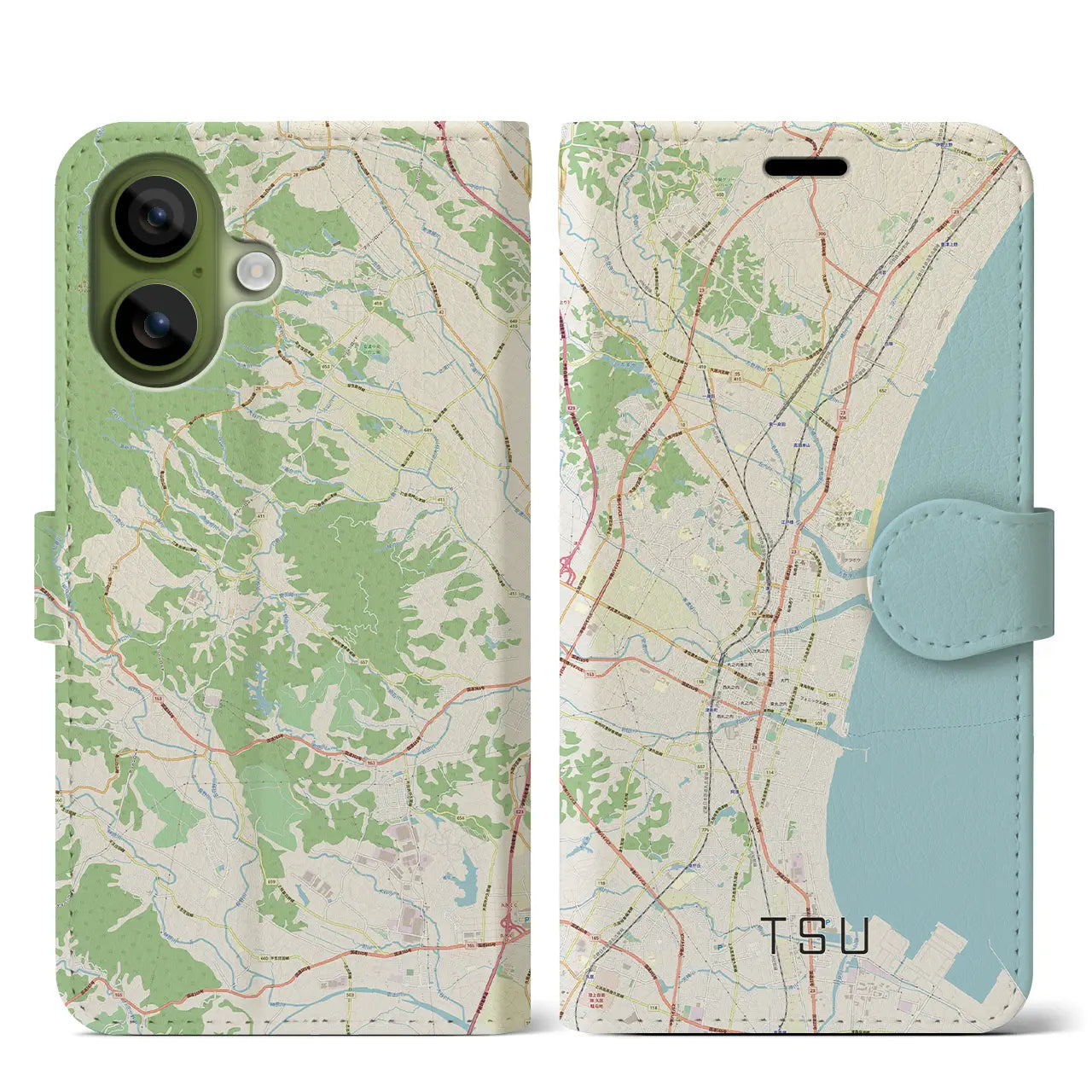 【津（三重県）】地図柄iPhoneケース（手帳タイプ）