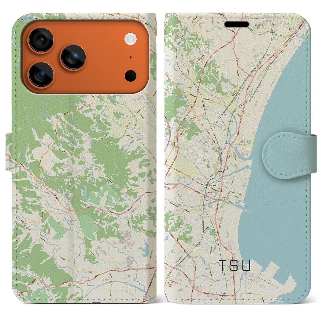 【津（三重県）】地図柄iPhoneケース（手帳タイプ）