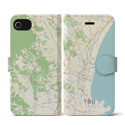 【津（三重県）】地図柄iPhoneケース（手帳タイプ）ナチュラル・iPhone SE（第3 / 第2世代） / 8 / 7 / 6s / 6 用