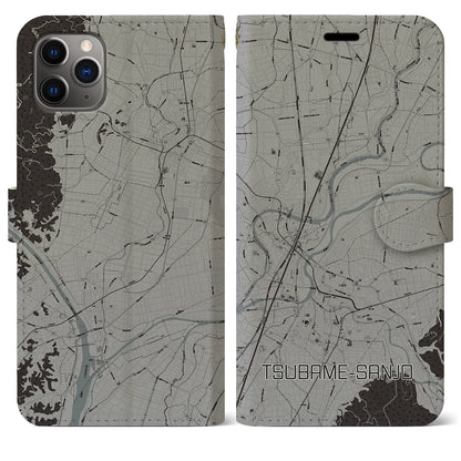 【燕三条（新潟県）】地図柄iPhoneケース（手帳タイプ）モノトーン・iPhone 11 Pro Max 用