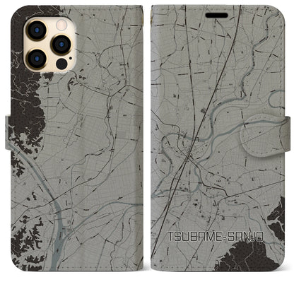 【燕三条（新潟県）】地図柄iPhoneケース（手帳タイプ）モノトーン・iPhone 12 Pro Max 用