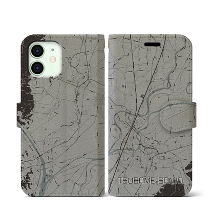 【燕三条（新潟県）】地図柄iPhoneケース（手帳タイプ）モノトーン・iPhone 12 mini 用