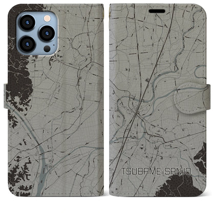 【燕三条（新潟県）】地図柄iPhoneケース（手帳タイプ）モノトーン・iPhone 13 Pro Max 用