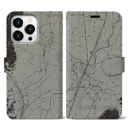 【燕三条（新潟県）】地図柄iPhoneケース（手帳タイプ）モノトーン・iPhone 13 Pro 用