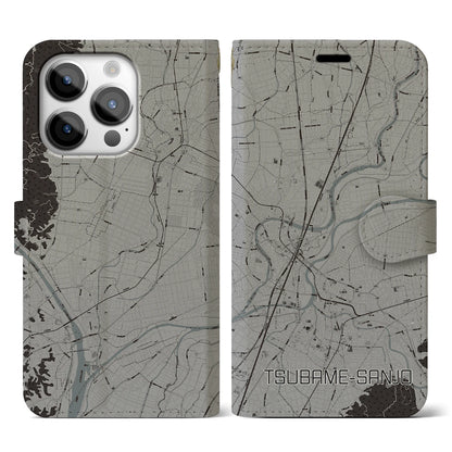 【燕三条（新潟県）】地図柄iPhoneケース（手帳タイプ）モノトーン・iPhone 14 Pro 用