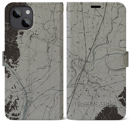 【燕三条（新潟県）】地図柄iPhoneケース（手帳タイプ）モノトーン・iPhone 14 Plus 用
