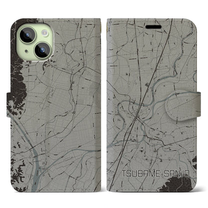 【燕三条（新潟県）】地図柄iPhoneケース（手帳タイプ）モノトーン・iPhone 15 用