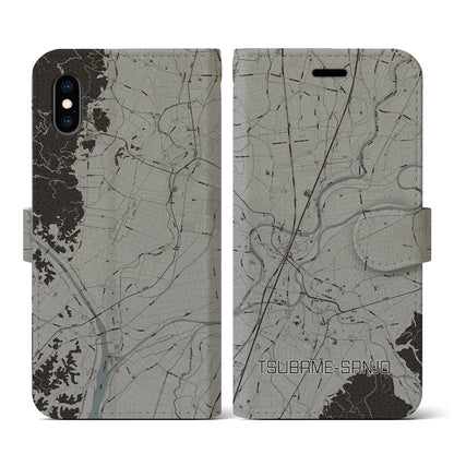 【燕三条（新潟県）】地図柄iPhoneケース（手帳タイプ）モノトーン・iPhone XS / X 用