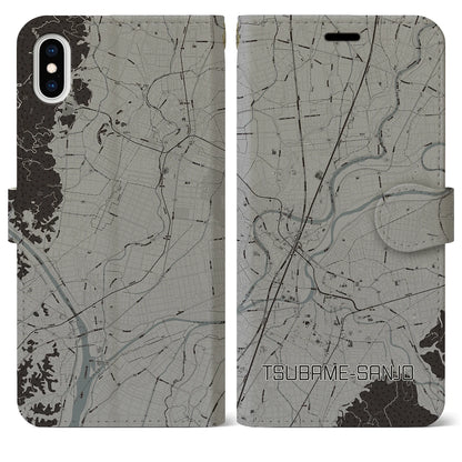 【燕三条（新潟県）】地図柄iPhoneケース（手帳タイプ）モノトーン・iPhone XS Max 用