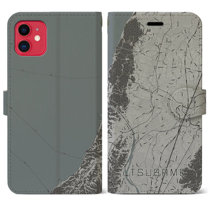 【燕（新潟県）】地図柄iPhoneケース（手帳タイプ）モノトーン・iPhone 11 用