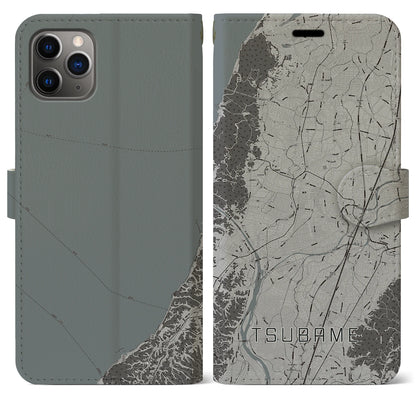 【燕（新潟県）】地図柄iPhoneケース（手帳タイプ）モノトーン・iPhone 11 Pro Max 用