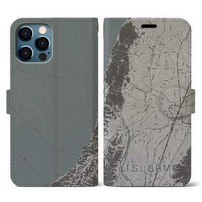 【燕（新潟県）】地図柄iPhoneケース（手帳タイプ）モノトーン・iPhone 12 / 12 Pro 用