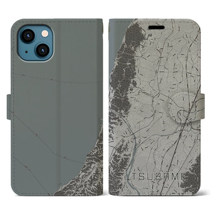 【燕（新潟県）】地図柄iPhoneケース（手帳タイプ）モノトーン・iPhone 13 用