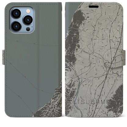 【燕（新潟県）】地図柄iPhoneケース（手帳タイプ）モノトーン・iPhone 13 Pro Max 用