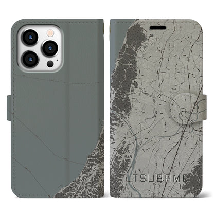 【燕（新潟県）】地図柄iPhoneケース（手帳タイプ）モノトーン・iPhone 13 Pro 用