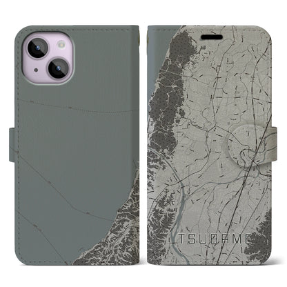 【燕（新潟県）】地図柄iPhoneケース（手帳タイプ）モノトーン・iPhone 14 用