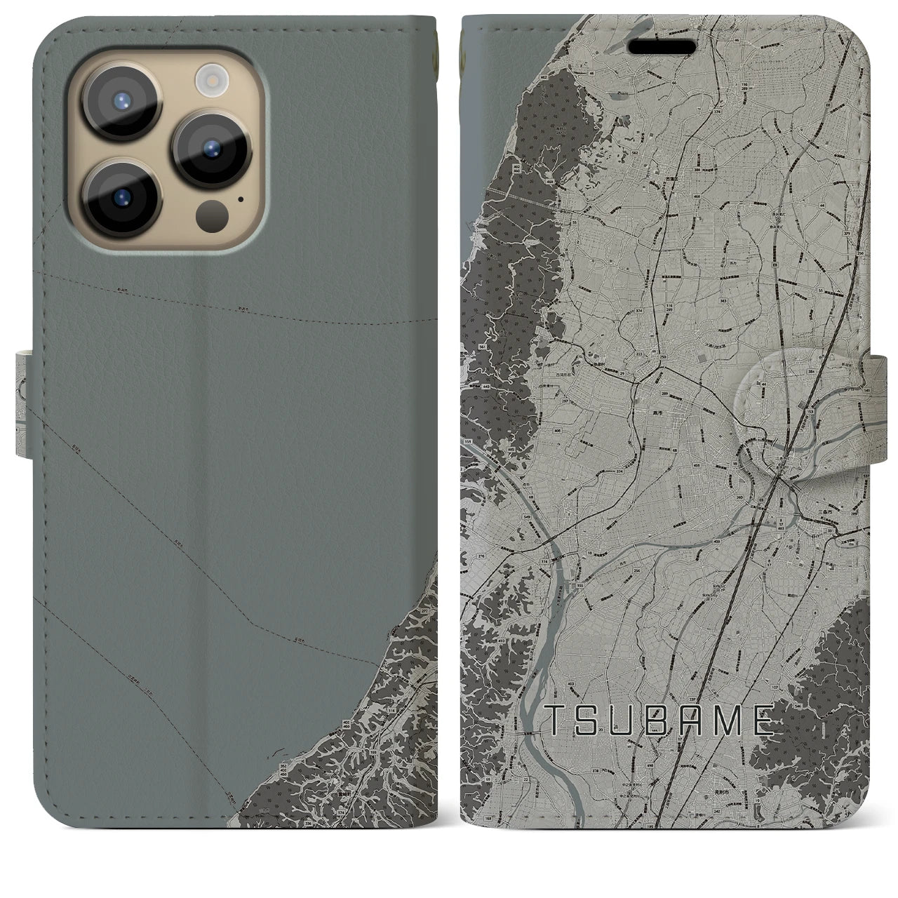 【燕】地図柄iPhoneケース（手帳両面タイプ・モノトーン）iPhone 14 Pro Max 用