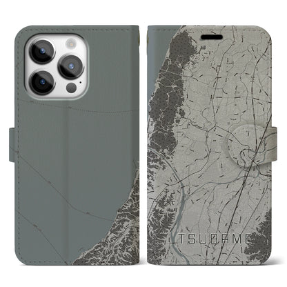 【燕（新潟県）】地図柄iPhoneケース（手帳タイプ）モノトーン・iPhone 14 Pro 用