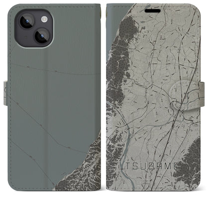 【燕（新潟県）】地図柄iPhoneケース（手帳タイプ）モノトーン・iPhone 14 Plus 用